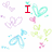 Pixelated icon with red text 'I Love LUKE!' over pastel hearts and butterflies on white background.