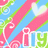 Pixelated icon with colorful diagonal stripes and partial text 'ily' on left, black text 'emily + clay' above two '<33' symbols below.
