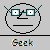 Animated contact sheet of a pixelated character with glasses and antennae showing multiple facial expressions and hand gestures across 11 frames, labeled "Geek" in each frame.