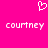 Pixelated pink background with white heart symbol above two identical text instances of 'courtney' in lowercase.