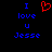 Pixelated text and a heart symbol on black background, with blue letters spelling 'I love u Jesse' and red pixel art heart.