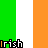 Pixelated 'Irish' text appears on vertical green, white, and orange stripes with varying color saturation across three
