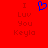Red background with blue heart symbol and repeated text "I Luv You Keyla" in brown pixelated font.