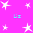 A static image with a bright pink background featuring multiple white star shapes and four instances of the text 'Liz' in cyan.