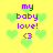 Yellow background with green pixelated hearts and purple text reading 'my baby love! <3' in four distinct arrangements.