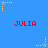 Blue background with red text 'JULIA' repeated in a pattern, surrounded by yellow and light blue star-shaped pixel clusters