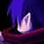 Pixelated static image of a character with blue hair and pink accents on a dark background, likely from an anime-style game avatar collection.