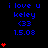 Blue text and red hearts on black background with gray corner, showing sequential heart count increases across repeated text blocks.