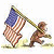A pixelated animated contact sheet showing a cartoon monkey holding an American flag on the left and green text reading "Original Icons .com" on the right against a dark background.