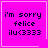 Four identical pink square with white borders display pixelated text 'i'm sorry felice ilu<3333' and one has a small white heart symbol
