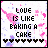 Pixelated icon with pink and purple tie-dye background displaying text about life being like baking a cake, changing across frames to show different phrases.