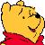 A 2x2 contact sheet of four Winnie the Pooh animation frames showing different facial expressions and poses against a gray background.