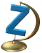 A blue 3D letter Z mounted on a golden curved stand with a circular base, displayed in a of six views showing different angles and animation frames