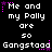 Black background with white pixelated text reading "Me and my Polly are so Gangstaad" repeated in three , each containing three identical copies of the phrase