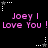 Black background with pink text repeating "Joey I Love You !" and white star-shaped icons with dotted lines in four corners.