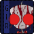 Animated contact sheet of a cartoon character with red eyes and blood-like drips on its face, displayed in a 3x3 grid layout with blue vertical text bars reading "GIR".