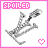 Animated contact sheet of 8 frames showing a pixelated skeleton performing a motion sequence with pink "SPOILED" text and heart symbols on white backgrounds.