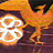 A pixelated static image shows a stylized white '8' with orange and yellow gradients on a dark background with warm tones.