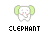 Pixelated elephant icon with green ears and white body, displaying text 'ELEPHANT' below in varying styles