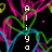 Pixelated text and neon heart shapes on a black background with a gray rectangle overlay.