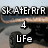 Pixelated image with stylized text 'SKATER R' at top, number '4', and word 'LIFE' below over a blurred background.