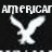 Black background with white pixelated text 'AMERICAN EAGLE' above two identical eagle silhouettes, each with outstretched wings and a stylized body.