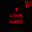 Red pixelated text and heart symbol on black background, with 'I LOVE LARS' repeated twice.