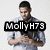Pixelated image of a person in dark clothing holding an object, with overlaid text reading "MollyH73" on a light background.