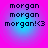 Pixelated text 'morgan' repeated three times with a heart-eyes emoticon on a gradient background transitioning from pink to blue.