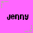 A static image with a bright pink background featuring repeated black text 'jenny' and green star-shaped pixel art elements.