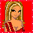Pixel art contact sheet showing three frames of an animated icon featuring a cartoon woman in red attire with blonde hair, displayed on a bright red background with white dotted borders.