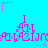 A static image with a bright cyan background featuring repeated pink and purple text elements arranged in horizontal , interspersed with small star shapes