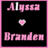 nine identical black square icons with pink text and a small heart symbol, each displaying 'Alyssa' above a heart and 'Branden' below it