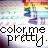 nine identical showing a rainbow-colored figure with text "color me pretty." above and below, each has small colored hearts in the top-left corner