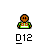 Pixel art avatar with brown skin, green shirt, and orange vest; text bubbles above display sequential phrases on a gray background.