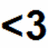 <3 symbol with blue and orange chromatic aberration, surrounded by four text fragments: 'less', 'less', 'than', 'three' on white background.