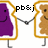 Three cartoon figures in golden frames holding hands, with a purple figure on the left, a split brown-purple figure in the middle, and a brown figure on the right.
