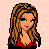Pixel art of a woman with long blonde hair in red and black crop top, blue jeans, and silver belt buckle; text reads "Baby, I need your loving!" on pink background.
