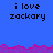 Blue background with repeated 'i love zackary' text in black pixelated font, pink and purple wave-like borders at top and bottom.