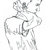 Pixelated grayscale figure with outstretched arms, head tilted right, and a large stylized 'C' on the torso against a white background.