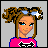 Pixel art of a female character in pink crop top and blue jeans with text reading "I Can Still Kick Your" and "Ass"