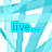 Pixelated cyan and white abstract background with four distinct text blocks displaying 'live...', 'laugh....', 'love <33', and 'I MADE THIS ICON!!!!!' in blue pixel font.