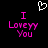 Pixelated pink text 'I Loveyy You' with a white heart outline above, on black background.