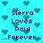 Pixelated cyan background with teal hearts and dark blue text reading "Sierra Loves Paul ...Forever..." repeated twice.