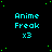 identical pixelated icons with cyan text on a black background, each displaying 'Anime Freak x3' and scattered green dots