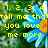 Pixelated blue daisy with orange center on green foliage background, overlaid with yellow text fragments in a retro digital font.