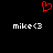 Red pixelated heart symbol above two identical white text strings reading 'mike<3' on a black background.