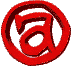 Red circular icon with stylized white symbol inside, rotating through multiple angles against gray background.