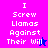 Four display pixelated text "I Screw Llamas Against Their Will" with a star symbol, each in distinct color combinations