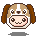 4-frame pixel art animation of a dog mascot's face with varying expressions in a 2x2 contact sheet layout.